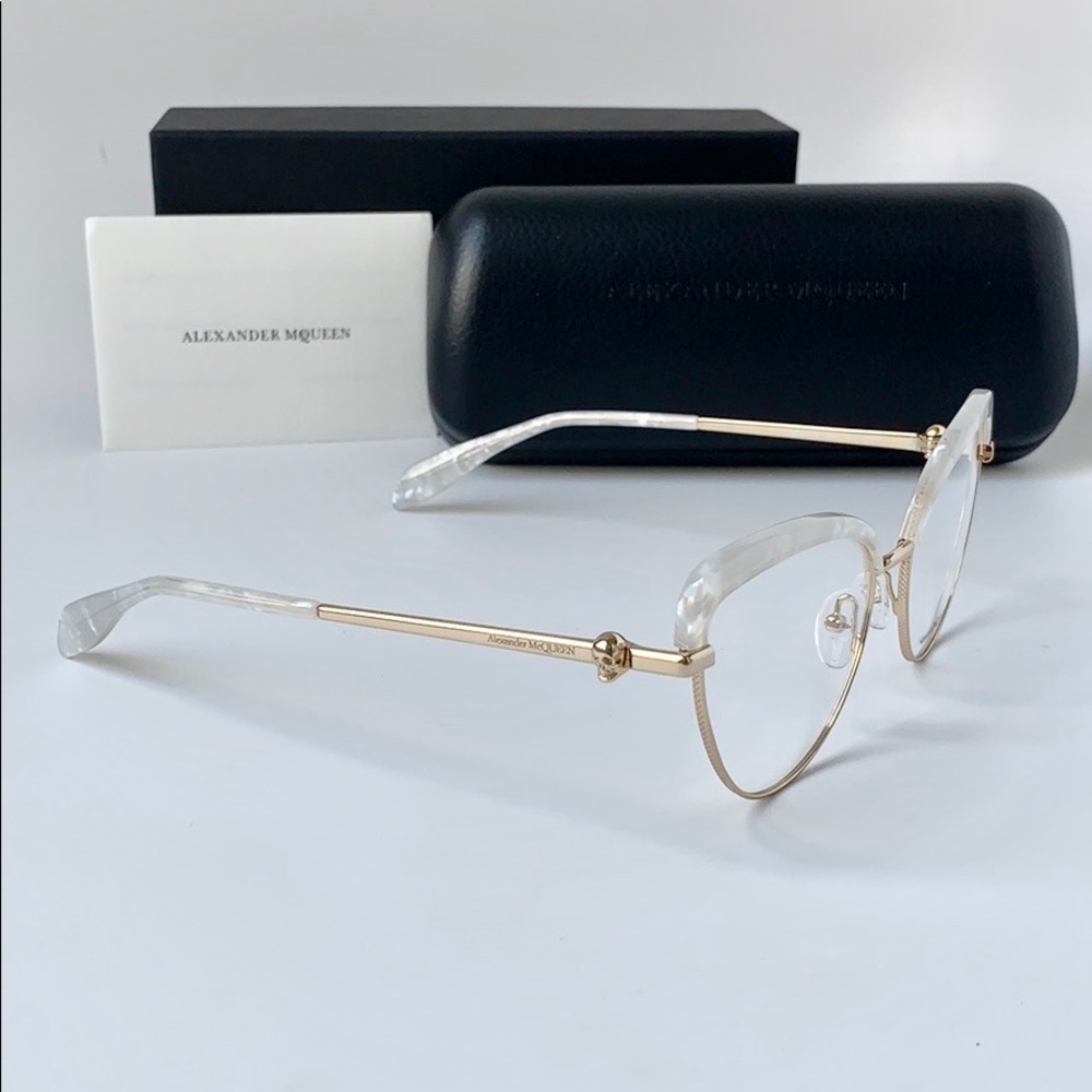 Alexander McQueen Eyeglasses AM0259O 003 Gold - Picture 2 of 7